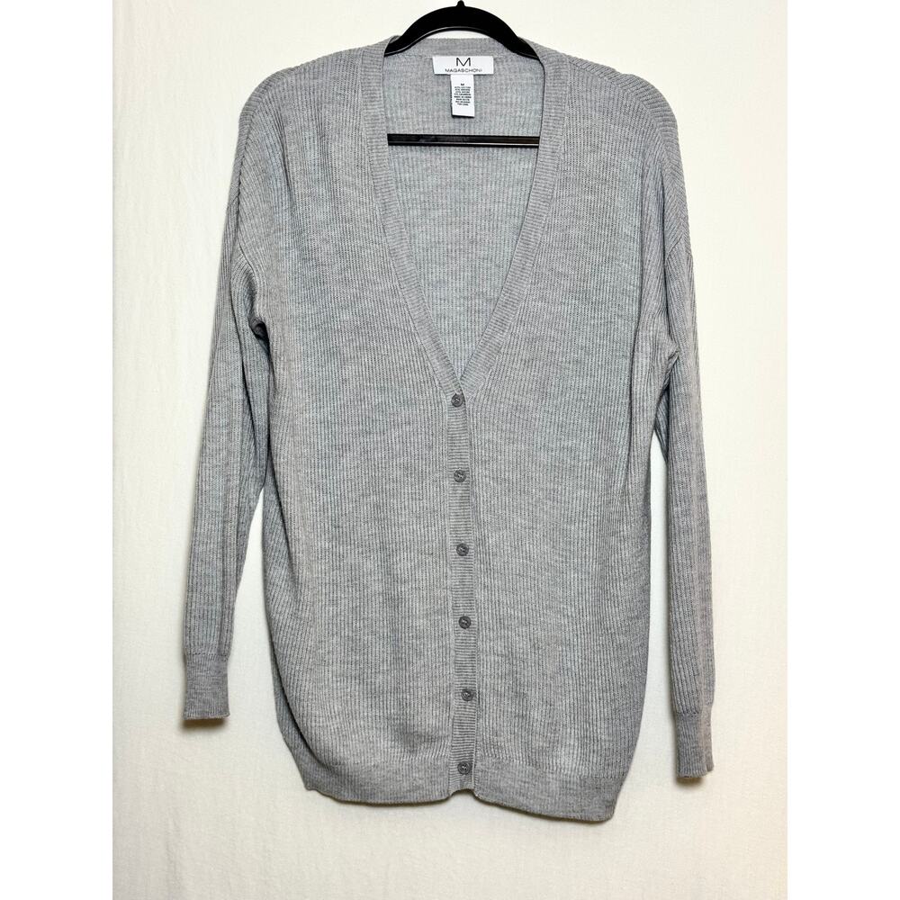 M Magaschoni Ribbed Cardigan Cotton Cashmere Blend Librarian Grandpa Sweater